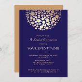 Invitation Elégant Cercle d'or Sphère Marine Bleu Forme (Devant / Derrière)