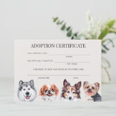 Invitation Élégant certificat d'adoption de chien d'aquarelle (Debout devant)