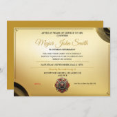 Invitation Élégant certificat or pompier retraite (Devant / Derrière)