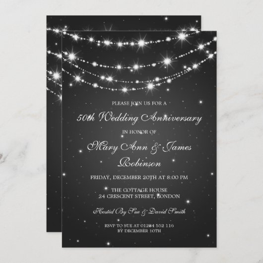 Invitation Élégant Chaîne Brillante Noire pour Anniversaire d (Devant / Derrière)