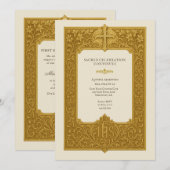 Invitation Élégant Chalice d'or de la première sainte communi (Devant / Derrière)