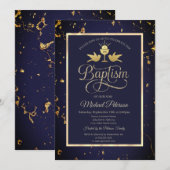 Invitation Élégant Chalice d'or Marine Baptême bleu (Devant / Derrière)