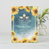 Invitation Élégant Chalice Tournesols Première Communion Sain (Debout devant)