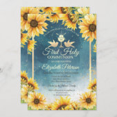 Invitation Élégant Chalice Tournesols Première Communion Sain (Devant / Derrière)