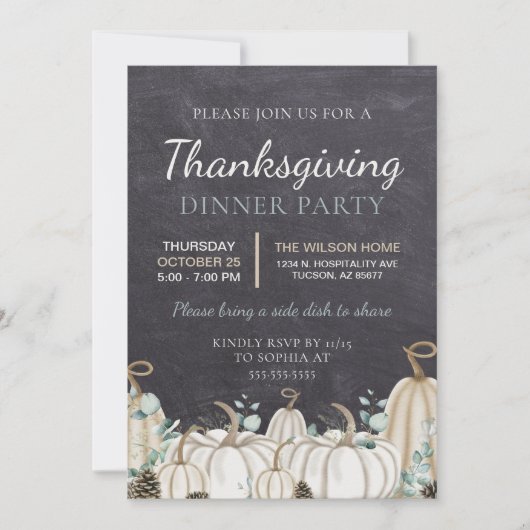 Invitation Elégant Chalkboard Automne Automne Thanksgiving Dî (Devant)