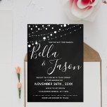Invitation Elégant Chalkboard avec Mariage de voyants à corde<br><div class="desc">Elégant Tableau De Bord Avec Faire-part de mariage De Lumière À Chaîne. Envoyez ces élégants Chalkboard With String Lights Faire-part de mariage à la famille et aux amis. Ces belles invitations peuvent être entièrement customisées en changeant les noms de l'Épouse et de la Salle de mariage, la Date du et...</div>