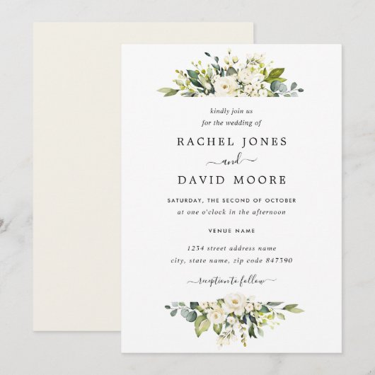 Invitation Elégant Champagne Aquarelle Mariage Floral (Devant / Derrière)