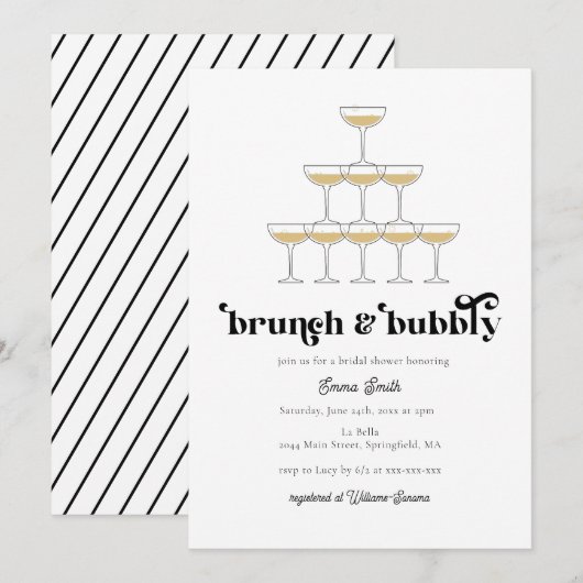 Invitation Elegant Champagne Champagne Fête des mariées Rétro (Devant / Derrière)