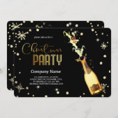 Invitation Elégant Champagne de luxe de Noël noir (Devant / Derrière)