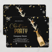 Invitation Elégant Champagne de luxe de Noël noir (Devant / Derrière)