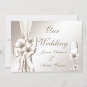Invitation Elégant Champagne de Mariage Floral Cream Bow (Devant)