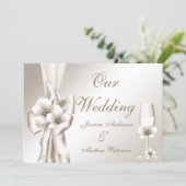 Invitation Elégant Champagne de Mariage Floral Cream Bow (Debout devant)
