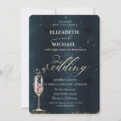 Invitation Elégant Champagne d'or Verre Mariage bleu foncé (Devant)