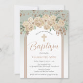 Invitation Élégant Champagne | Sage Baptême Floral (Devant)