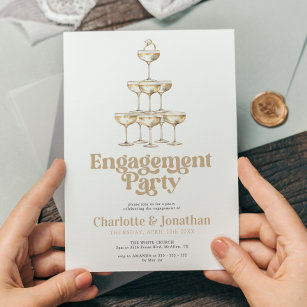 Invitation Elégant Champagne Stylish Retro Engagement Party