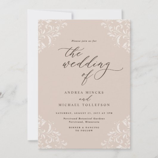 Invitation Élégant Champagne Vintage Tan Mariage (Devant)