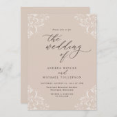 Invitation Élégant Champagne Vintage Tan Mariage (Devant / Derrière)