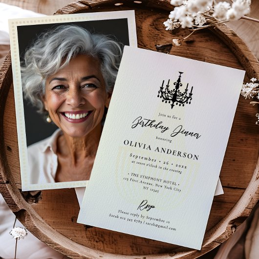 Invitation Elegant Chandelier & Photo Birthday Celebration