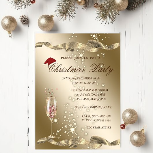 Invitation Élégant, Chapeau de Père Noël, Fête de Noël Vin