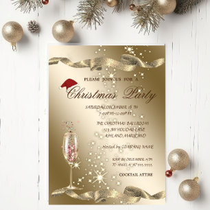 Invitation Élégant,Chapeau de Père Noël,Verre à Vin Soirée de