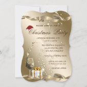 Invitation Élégant, Chapeau de Père Noël, Verre, Fête de Noël (Devant)