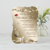 Invitation Élégant, Chapeau de Père Noël, Verre, Fête de Noël (Debout devant)