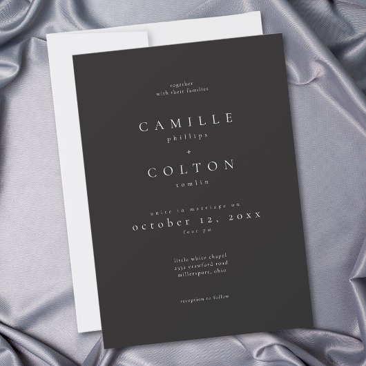 Invitation Elegant Charcoal Black Minimalist Wedding