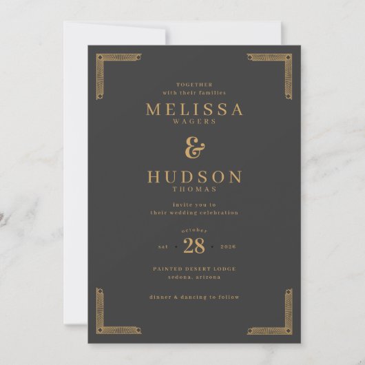 Invitation Elegant Charcoal Geometric Borders (Devant)