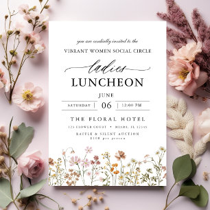 Invitation Élégant Charity Lunch Fleur sauvage aquarelle