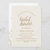 Invitation Élégant Charm ivoire et Fleur sauvage d'or (Devant / Derrière)