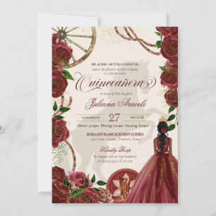 Invitation Élégant Charro Bourgogne Rose Quinceanera Occident