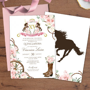 Invitation Élégant Charro Quinceanera blanc rose floral