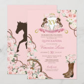 Invitation Elégant Charro Quinceanera blanc rose floral Invit (Devant / Derrière)