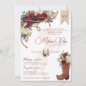 Invitation Élégant Charro Quinceanera d'hiver floral bordeaux (Devant)