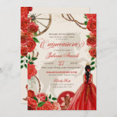 Invitation Élégant Charro Red Roses Ranch occidental Quincean (Devant / Derrière)