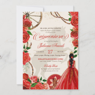 Invitation Élégant Charro Red Roses Ranch occidental Quincean