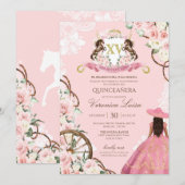 Invitation Élégant Charro rose Quinceanera Floral (Devant / Derrière)