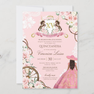 Invitation Élégant Charro rose Quinceanera Floral