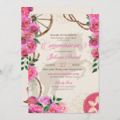 Invitation Elégant Charro Rose Rose Ranch Occidental Quincean (Devant / Derrière)