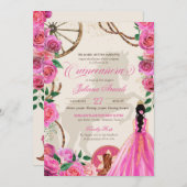 Invitation Elégant Charro Rose Rose Ranch Occidental Quincean (Devant / Derrière)