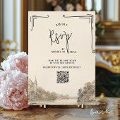 Invitation Élégant Château Français Main Tirée Mariage beige
