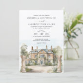 Invitation Elégant Château Manoir Anglais Destination Mariage (Debout devant)