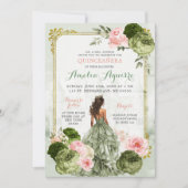 Invitation Élégant Château Royal Blush Rose Sage Vert 15 Años (Devant)