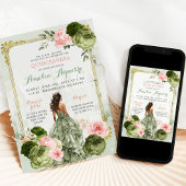 Invitation Élégant Château Royal Blush Rose Sage Vert 15 Años