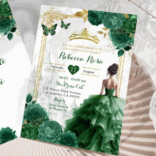 Invitation Elégant Château Royal Emerald Green Quinceañera