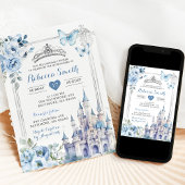 Invitation Elégant Château Royal Silver Dusty Blue Quinceañer