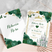 Invitation Elégant Château Royal Vert Floral Quinceañera