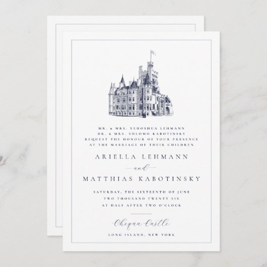 Invitation Elégant Château Simple Double Face Mariage hébreu (Devant / Derrière)