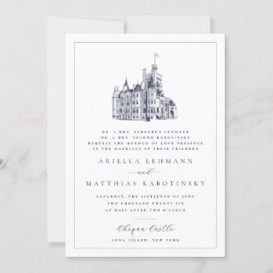 Invitation Elégant Château Simple Double Face Mariage hébreu