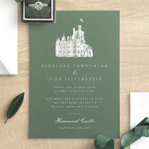 Invitation Elégant Château Vintage Illustration Mariage vert